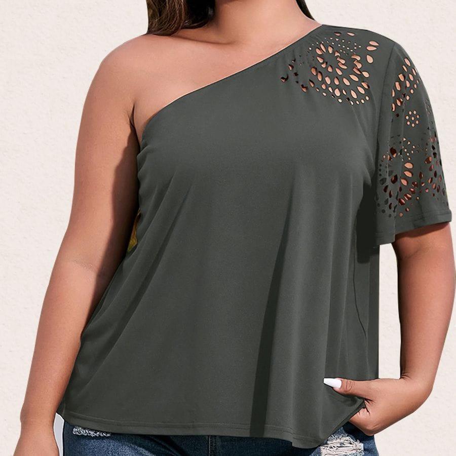 Amanda one shoulder T-shirt (Plus sizes) - VERSO QUALITY MATERIALS