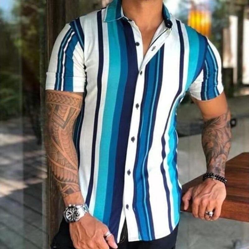Enzo button up T-shirt Verso Blue & White M 