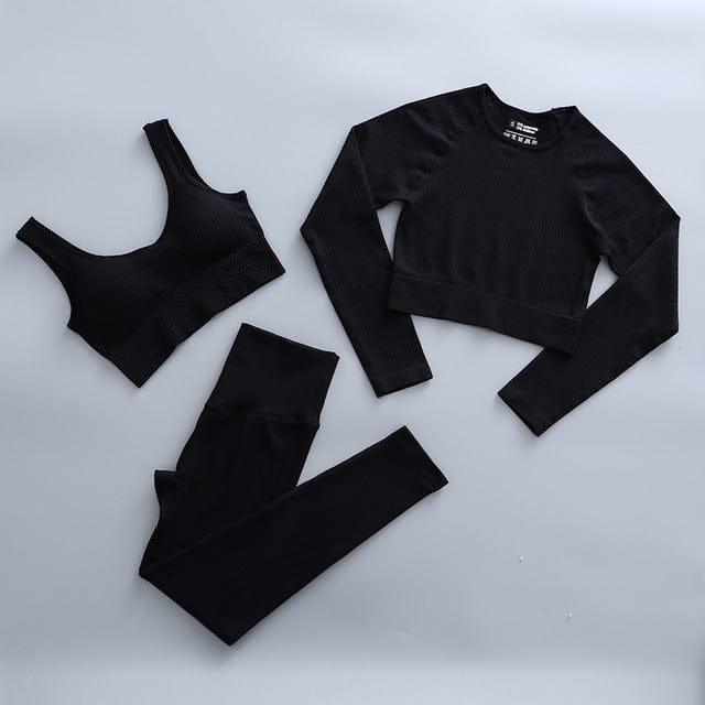 Espan long leggings shirt & bra set versoqualitymaterials Black L 